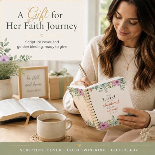 Hardcover Blank Christian Notebook – 140 Pages – Psalm 23:1 | Lined Pages with Bible Verse Cover – Inspirational Writing Spiral Notebook for Bible Study, "Lord is my Shepherd" - color: Shepherd