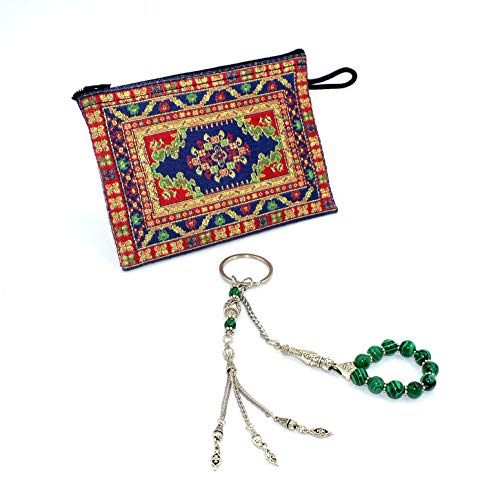 Keychain & Rosary Collection -Car Key Chain-Handbags Holder - color: (8 Mm - Synthetic Green Malachite Stone)