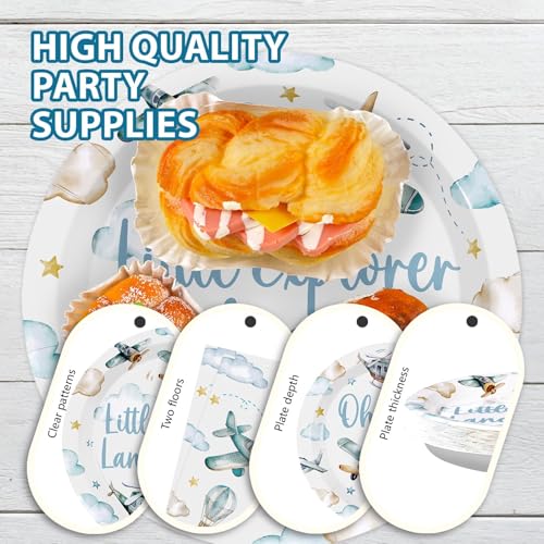 Greencian 96Pcs Airplane Boy Baby Shower Decorations, Serves 24 | Airplane Baby Shower Plates and Napkins Plane Tableware Set for Boys Little Explorer Landing Soon Adventure Party Supplies - style: Airplane Baby Shower Set