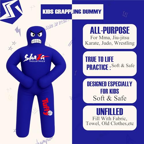 Shaza Toffy Youth Wrestling Dummy, Unfilled Canvas Training Partner, Kids Combat Practice Equipment - color: Blue