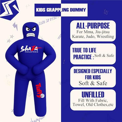 Shaza Toffy Youth Wrestling Dummy, Unfilled Canvas Training Partner, Kids Combat Practice Equipment - color: Blue