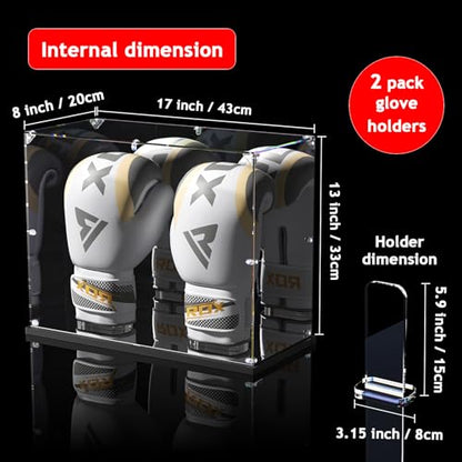 KOLIPI Boxing Glove Display Case with Mirror Back and Base, Clear Acrylic Showcase with Stand for Full Size Boxing Glove, Watch The Video to Assemble (17x8x13 inch, 43x20x33 cm) - size: Boxing Glove Case, 17x8x13 inches