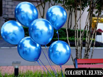 12 Inch 100 Pcs Latex Metallic Chrome Balloons Helium Shiny Thicken Balloons Party Decoration (Blue) - color: Blue