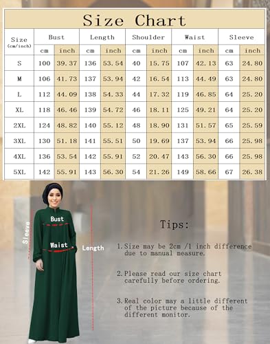 Womens Abaya Muslim Long Sleeve Front Zipper Dress Prayer Islamic Clothes with Pockets - color: Dark Green, size: Small