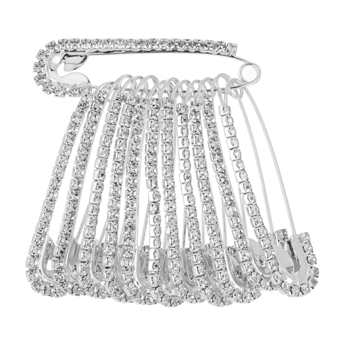 12 Pcs Rhinestone Pins, Safety Pin Brooch Sweater Shawl Pins for Skirts, Sweaters, Scarves, Lapel Hats, Suit Jackets, Accessories - color: 12 Pcs Silver