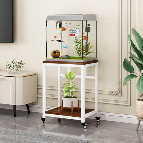 Heavy Duty Aquarium Stand & Storage Shelf for Fish Tanks, Multi-Purpose Reptile & Turtle Table, Durable Rack for Breeders, Ideal Flower Display & Terrarium Holder - color: White+oak Board, size: 40*40*75cm