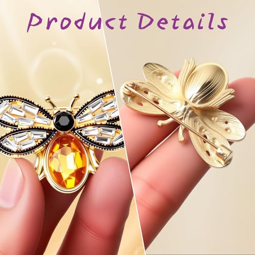 3 Pcs Bee Brooch Pin, Rhinestone Crystal Bumble Bee Jewelry Lapel Pin