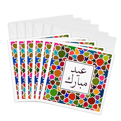 3dRose Greeting Cards - Eid Mubarak in Arabic - Colorful Blessed Happy Eid - Muslim holiday - 6 Pack - Occasions - size: 6 Greeting Cards with envelopes