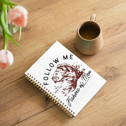 WUCHJ Red Retro Fish Christian Notebook,Boys Religious Notebook, Matthew 4:19 Bible Verse Journal, Religious Scripture Spiral Notebook Journal for Note Taking, Christian Faith Based Gifts for Women Men, 5.5x8.3 Inch - color: follow me red fish