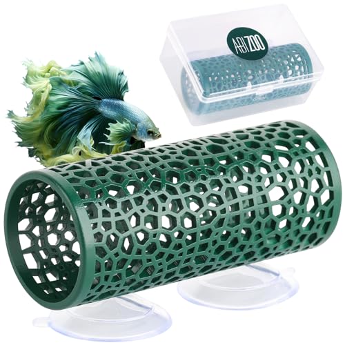 Abizoo Betta Fish Tunnel & Reptile Hide, Hollow Aquarium Decor Toy | Hideout for Small Fish and Reptiles, Stress Relief Enrichment, Multiple Colors, Easy to Clean - color: Dark Green