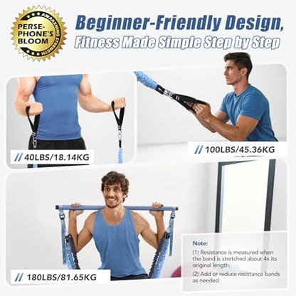 Upgraded Pilates Bar Kit with Resistance Bands Natural Latex for Women & Men, Heavy-Duty Stainless Steel Multifunctional Yoga Pilates Stick for Home Gym Exercise Fitness Equipment Full-Body Workouts - color: Denim Blue