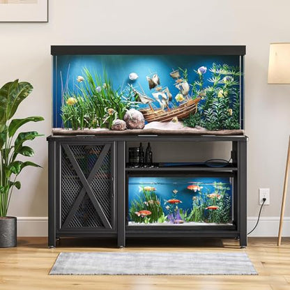 DWVO 55-75 Gallon Heavy Duty Metal Aquarium Stand with Power Outlets,Black | Cabinet for Fish Tank Accessories Storage,Fish Tank Stand Suitable for Turtle Tank, Reptile Terrarium, 860LBS Capacity