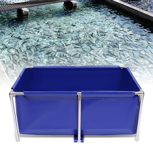 Canvas Fish Pond, Foldable Water Storage Pond Modern Blue Aquarium Fish Water Tank with T-Shaped Steel Frame, Rectangle Canvas Show Tank for the Cultivation of Lobster