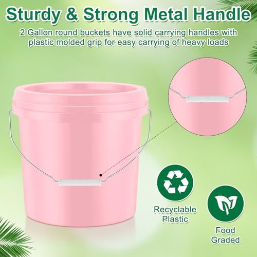 Tioncy 10 Pcs 2 Gallon Plastic Buckets with Lids and Handles,Light Pink | Storage Pails for Paint, Cleaning, Organizing, Durable Containers, Metal Handles, Plastic Material - color: Light Pink