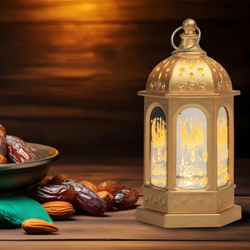6PCS Mini Golden Ramadan Lanterns, Castle Moon Pattern, LED, Battery Operated, Tabletop, Not Water Resistant - color: Style 2