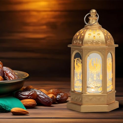 6PCS Mini Golden Ramadan Lanterns, Castle Moon Pattern, LED, Battery Operated, Tabletop, Not Water Resistant - color: Style 2
