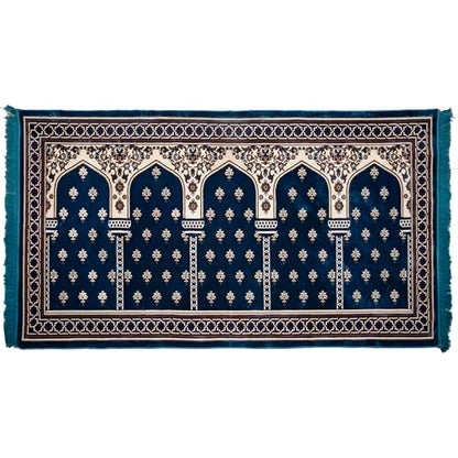 Modefa Turkish Islamic Prayer Rug - Multi Person Janamaz Sajada for Family - Large Gathering & Group Praying Carpet - Wide Velvet Praying Mat (5 Person Blue) - color: Blue