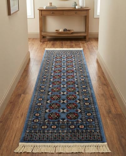 Rugs.com Bokhara Collection Rug – 6 Ft Runner Blue Medium-Pile Rug Perfect for Hallways, Entryways - color: Blue, size: 2' x 6' Runner
