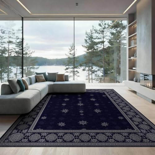 9'x12' Blue Midnight Star Filigree Prayer Washable Area Rug - color: Blue/Pattern 28, size: 9' x 12' (Rectangular)