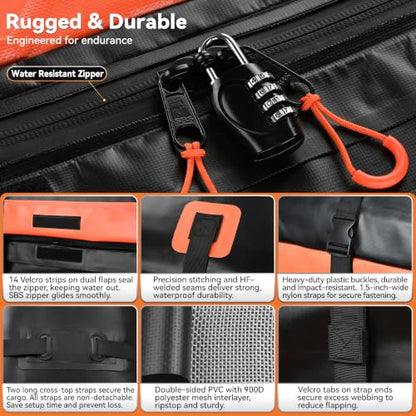 MARCHWAY Waterproof Car Roof Luggage Bag, Weatherproof Soft Shell Rooftop Cargo Carrier Bag for Vehicles with or Without Rack. 6 Door Hooks, Anti Slip Mat, Lock Included (21 Cubic Feet, Orange) - size: 21 Cubic Feet, Orange