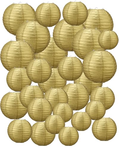 Treela 48 Pcs Paper Lanterns Party Decorations Chinese Lanterns Round Paper Decor 4/6/8/10 Inch Asian Hanging Lamps Decorative for Graduate Wedding Birthday Bridal Party Supplies(Gold) - color: Gold