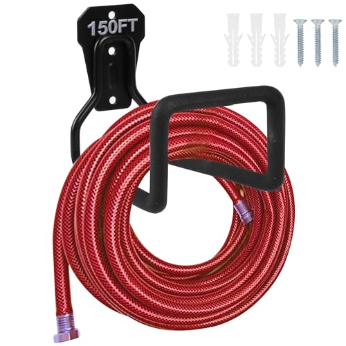 Metal Garden Hose Holder Wall Mounted Water Hose Holder for Outside Yard | Heavy Duty Hose Hanger Sturdy Hose Reel Hose Hooks for Water Hose, Extension Cords - color: Black