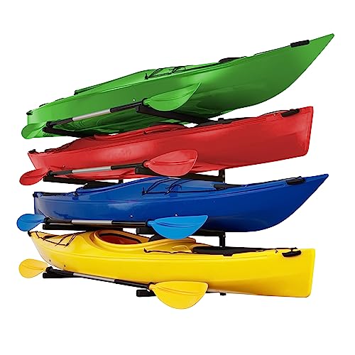 RaxGo Wall Kayak Storage Rack, Heavy Duty Wall Mounted Garage Kayak Storage Hooks for Kayaks, SUP, Canoe & Paddleboard, For Indoor, Outdoor, Garage, Adjustable Arms - Universal design