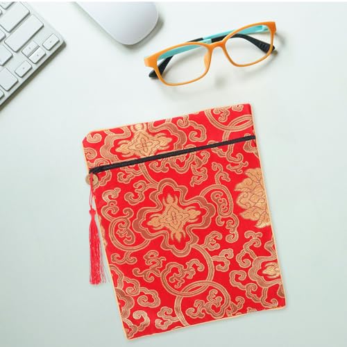 Red Silk Scripture Bag for Documents and Buddhist Scriptures Book Cloth Wrap with Easy Cleaning and Protective Features Serene Buddhist Atmosphere Purse Storage for Books