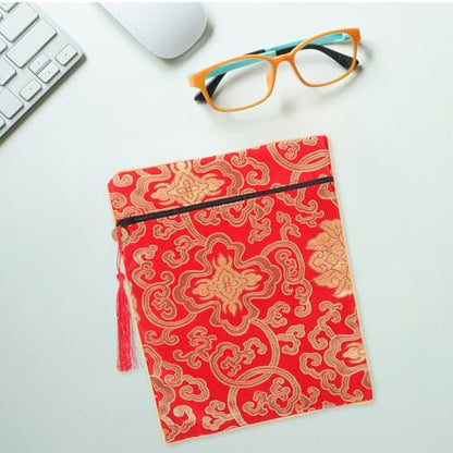 BESTYASH Red Silk Bible Cover Case Organizer Pouch for Books and Documents with Easy Cleaning and Serene Buddhist Atmosphere, and Scripture Carrying