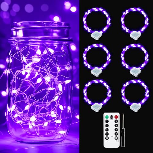 pozzolanas 6 Pack Purple Battery Operated String Lights with Remote - 7ft Waterproof Fairy Lights with 20 LEDs for Home, Mason Jar, Party, Wedding, Halloween, Christmas Decorations - color: Purple, size: 6 Pack