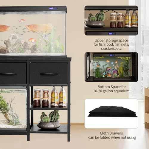 Garvee 55-75 Gallon Aquarium Stand, Heavy Duty Fish Tank Stand with Drawers & Shelves, LED Light, 1000lbs Capacity, Fish & Reptile Tanks Stand with Power Outlet & USB