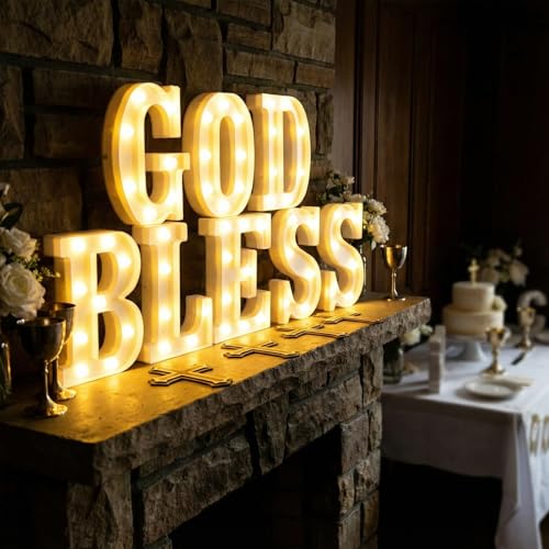 Aurelema Sukkot Large LED Letter Sign LED Lights Battery Powered Table Decoration for Party Gift Tabletop Decoration(God Bless) - size: 8.27 inches, style: God Bless