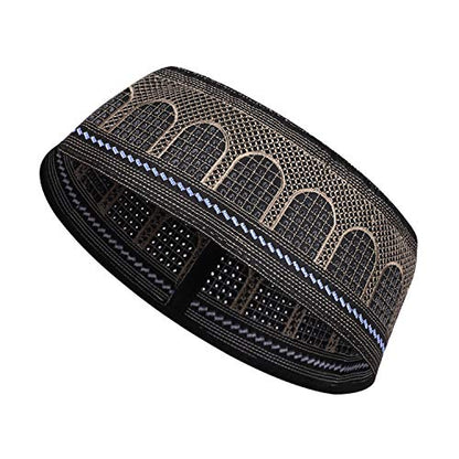 RUIXIA Men Boys Muslim Prayer Kufi Hat Skull Cap Embroidery Islam Kufi Headware takke Praying Beanie Hat Kofia Topi Hat - color: Black for Adult Men