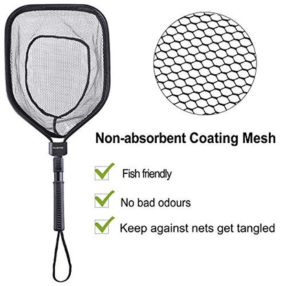 PLUSINNO Fly Fishing Net, Bass Trout Landing Net, Folding Fishing Nets Fresh Water, Safe Fish Catching or Releasing - color: 17" x 12" Hoop Size (24.5"Extend Length)