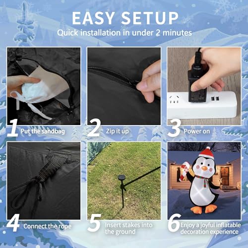 5FT Christmas Inflatables Outdoor Decorations Penguin Holding Candy Cane Blow Up Cute Christmas Decor Built-in LED Lights for Xmas Yard Outside Indoor Party Lawn Garden Porch Holiday - style: 5FT Penguin with Candy Cane