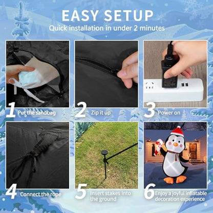 5FT Christmas Inflatables Outdoor Decorations Penguin Holding Candy Cane Blow Up Cute Christmas Decor Built-in LED Lights for Xmas Yard Outside Indoor Party Lawn Garden Porch Holiday - style: 5FT Penguin with Candy Cane