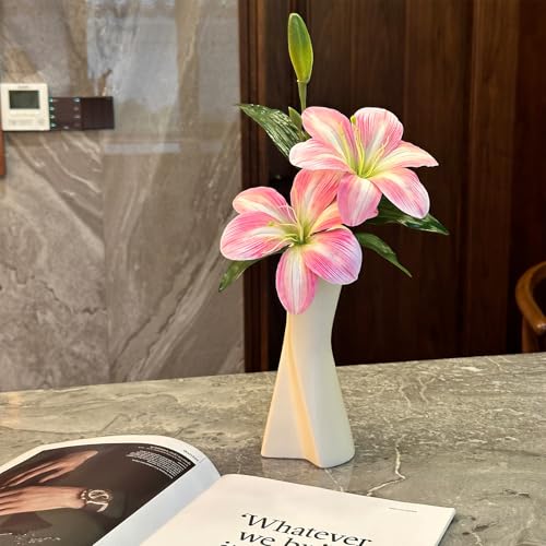 Twisted Ceramic Vase - 9" White Modern Sculptural Vase, Geometric Flower Holder for Table, Shelf & Mantel - Minimalist Home Decor - color: Milky White - Twisted Vase