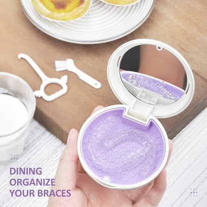 Retainer Case Slim Aligner Case with Vent Holes Removable Inner Tray Silicone for Easy Cleaning, Retainer Removal Tool and Brush (White Purple) - color: White Purple