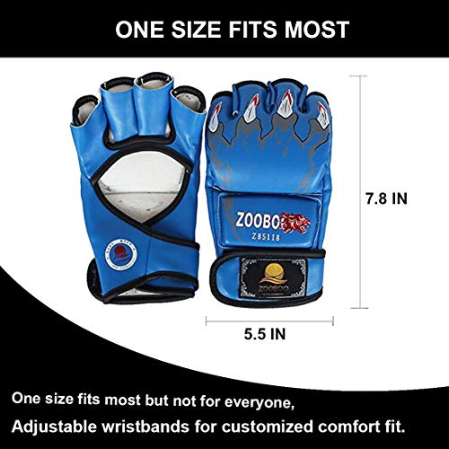 ZooBoo MMA Gloves, Half-Finger Boxing Fight Gloves MMA Mitts with Adjustable Wrist Band UFC Gloves for Sanda Sparring Punching Bag Training (One Size Fits Most) - color: HS-Blue