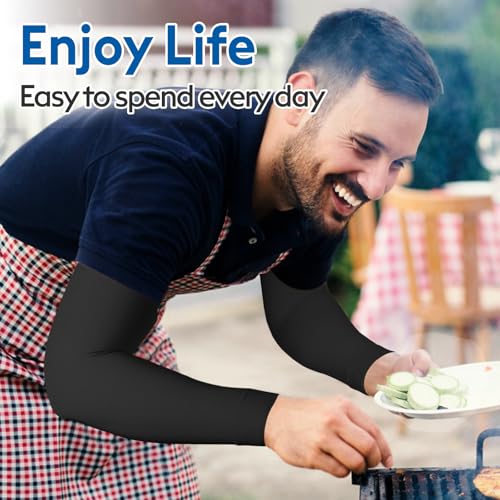 NURCOM Compression Arm Sleeve, 20-30 mmHg, With Silicone, Black M - color: Black(with Silicone Top Band), size: Medium(2 Pack)