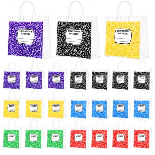 Cinrobiye 24 Pcs Composition Notebook Back to School Gift Bags with Handles, Clear Reusable Student Welcome Goodie Bags for Classroom Prizes, Teacher Gifts, School Party Favors & First Day of School Supplies - color: Colorful2