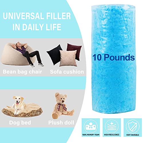 DR.DUDU 10lbs Shredded Memory Foam Filling for Bean Bag Filler, Soft and Convenient Pillow Stuffing Foam for Couch Cushion Dog Bed Chair Arts Crafts, Added Gel Particles - size: 10lb