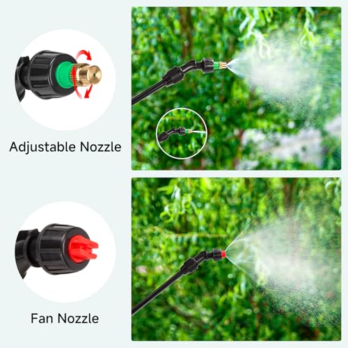 Acid Resistant Sprayer Wand with 4 Types of Nozzles, Pump Replacement Sprayer Wand with 1/4" & 3/8" Brass Barbs and 2 Hose Clamps