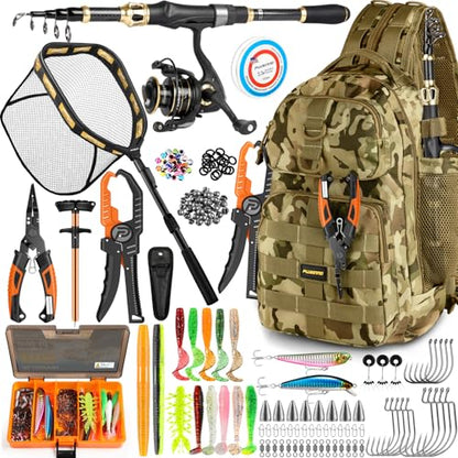 PLUSINNO Fishing Backpack with Fishing Floating Net, Fishing Gear, Tackle Boxes,Waterproof Fishing Tackle Bag, Fishing Gifts for Men - color: Khaki Fishing Backpack with Tools