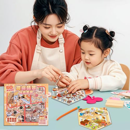 Girls 3D Miniature Scene Stickers, 20 Sets DIY House Stickers, DIY Sticker Scene, Cute 3D Cartoon Sticker Scenes for Adult Kids Relief Stress Pass The Time - style: Multiple Scene