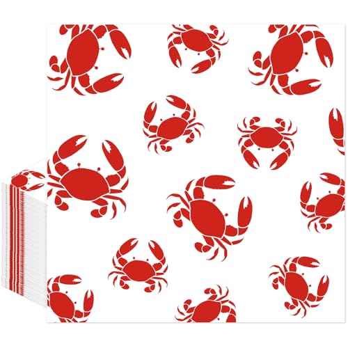 Crab Boil Party Supplies - 100 Pcs Crab Theme Seafood Boil Paper Napkins, Disposable Red Crabs Party Decorations for Seafood Summer Dinner Picnic Birthday BBQ 6.5 * 6.5 Inches - color: Crab Boil