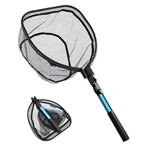 SANLIKE Collapsible Telescopic Fishing Net Rubber Coated Fresh/Salt Water | Rubber Coated Net, Aluminum Pole, Non-Slip Rubber Handle, One-click Storage, Belt Clip, Various Sizes - color: Black, size: Small