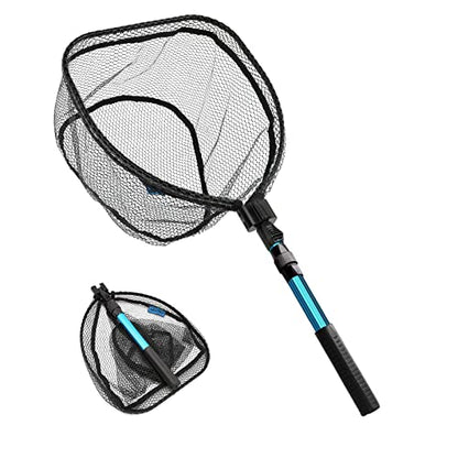 SANLIKE Collapsible Telescopic Fishing Net Rubber Coated Fresh/Salt Water | Rubber Coated Net, Aluminum Pole, Non-Slip Rubber Handle, One-click Storage, Belt Clip, Various Sizes - color: Black, size: Small