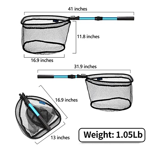 SANLIKE Collapsible Telescopic Fishing Net Rubber Coated Fresh/Salt Water | Rubber Coated Net, Aluminum Pole, Non-Slip Rubber Handle, One-click Storage, Belt Clip, Various Sizes - color: Black, size: Small