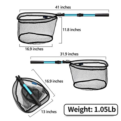 SANLIKE Collapsible Telescopic Fishing Net Rubber Coated Fresh/Salt Water | Rubber Coated Net, Aluminum Pole, Non-Slip Rubber Handle, One-click Storage, Belt Clip, Various Sizes - color: Black, size: Small